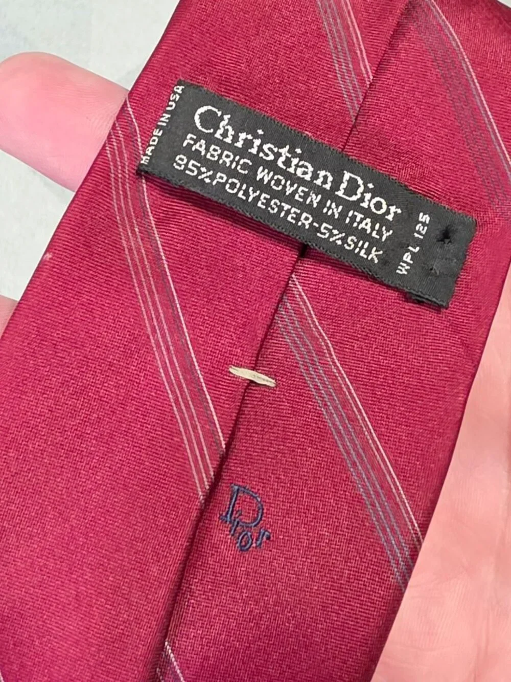 Christian Dior Burgundy Striped Silk & Polyester Tie Made In USA